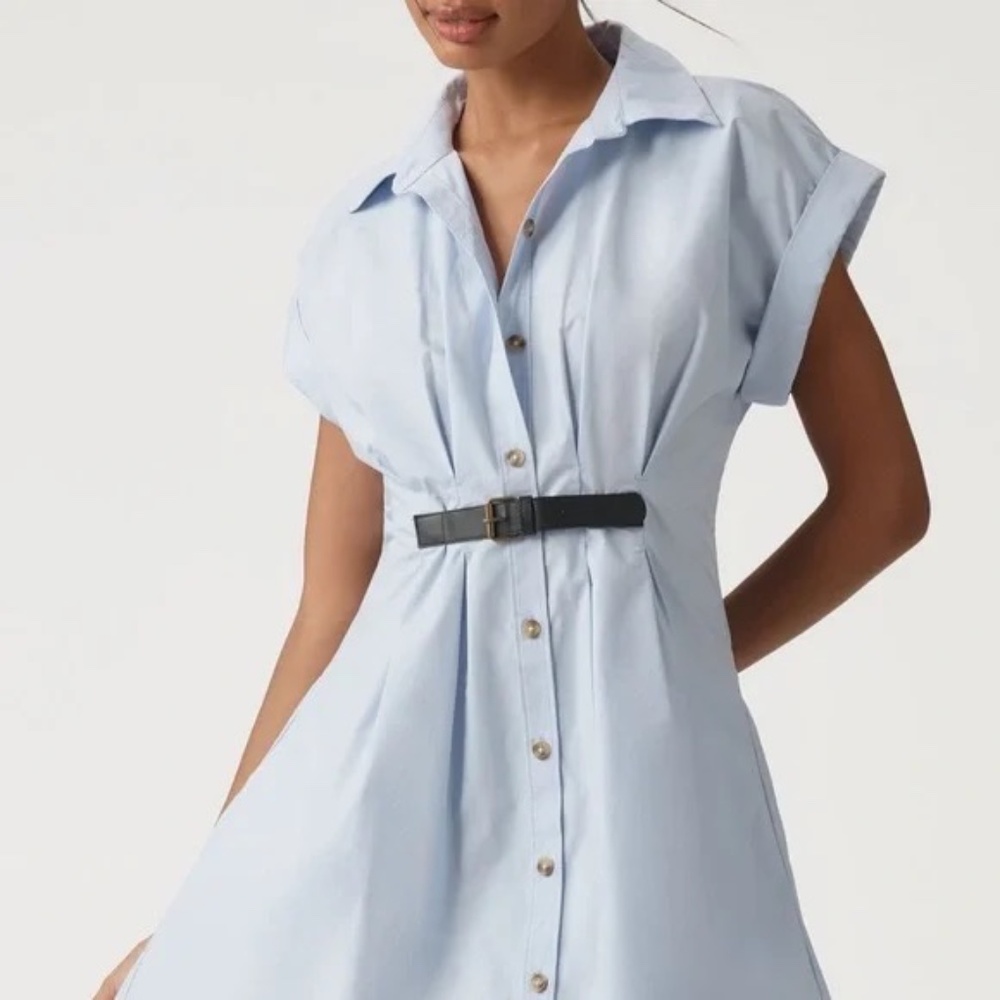 By Anthropologie Short-Sleeve Belted Shirt Dress Blue XXS Brand New condition!